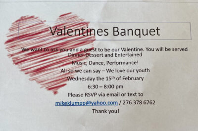 A poster for Valentines Banquet on February 15